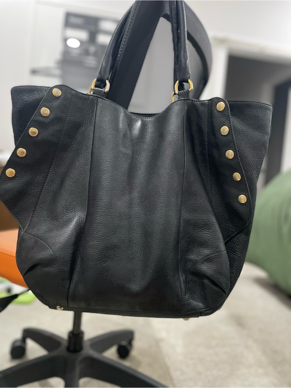 Furla Black Pebbled Leather Studded Tote Y2K